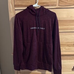 American Eagle Outfitters Men's Burgundy Hooded Pullover Sweatshirt